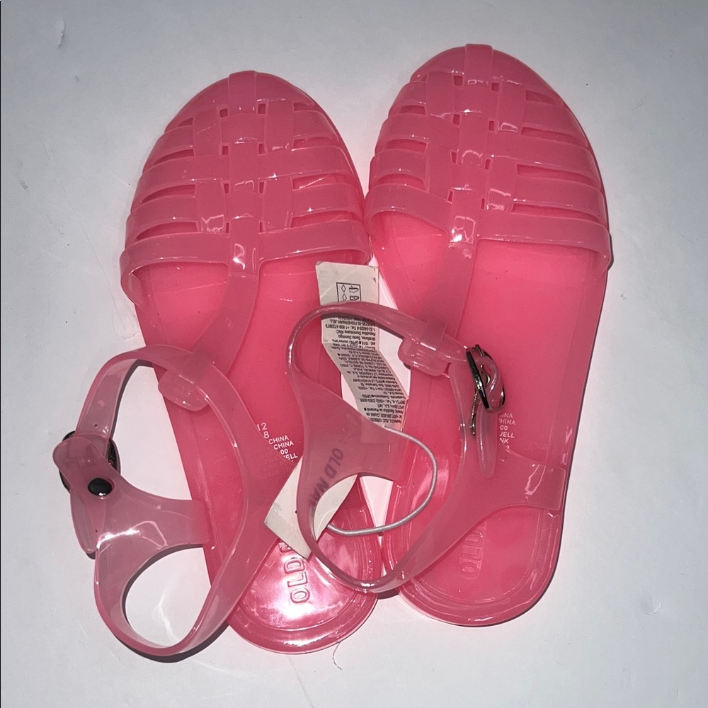 NWT Old Navy Glossy Pink Jelly Sandals with Buckle size 12